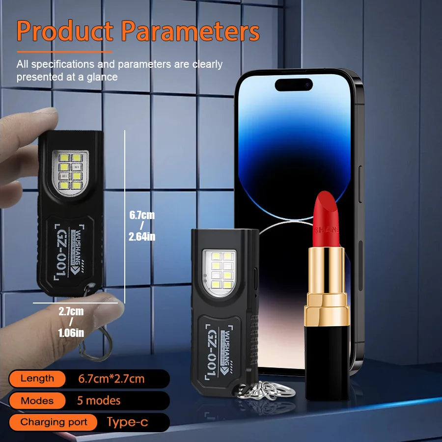 KDULIT Mini COB+LED EDC Flashlight – 450 Lumen, 5 Modes, IPX6, Type-C, Tail Magnet & Clip