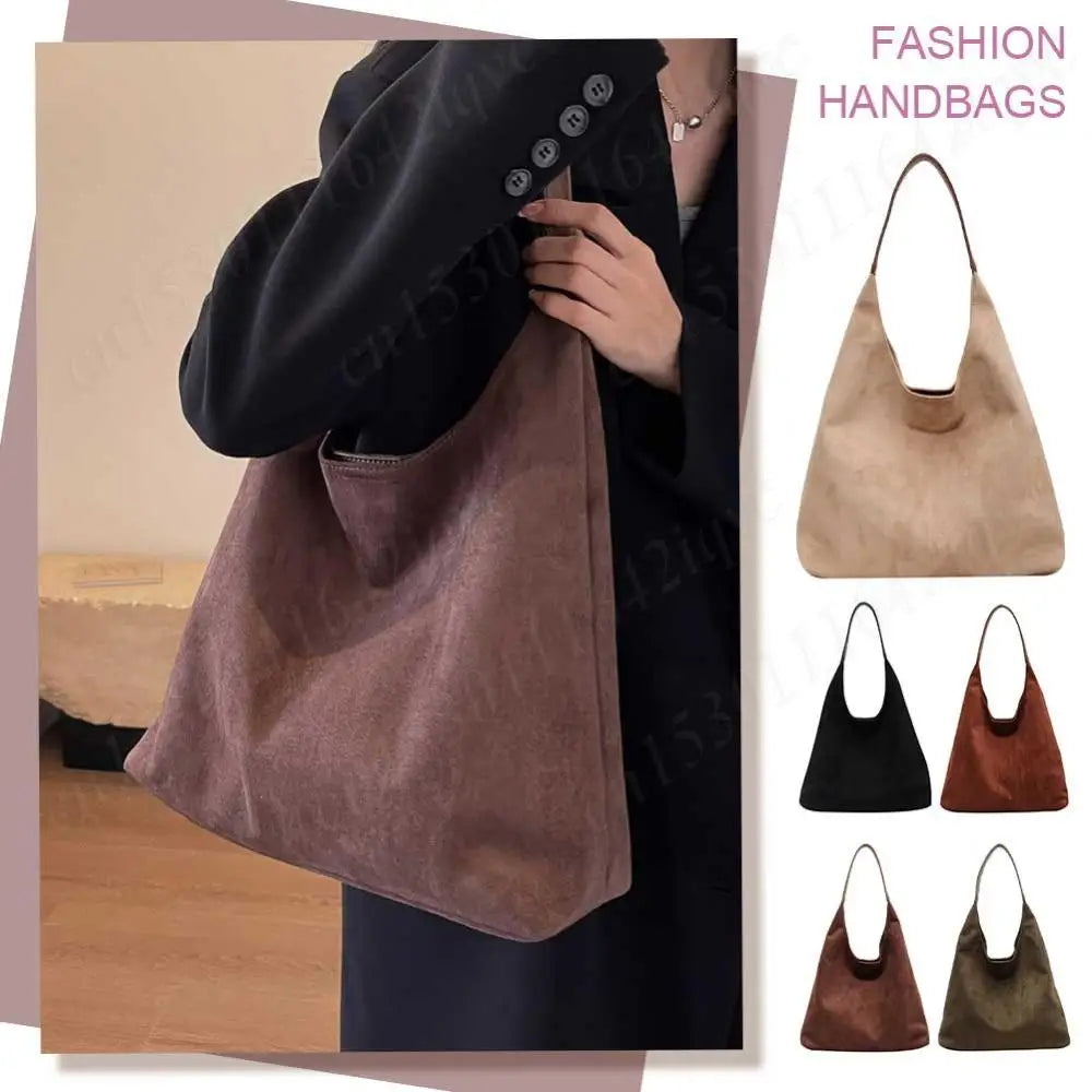Vintage Suede Large Capacity Shoulder Tote Bag – Stylish Commuter Hobo Handbag for Women