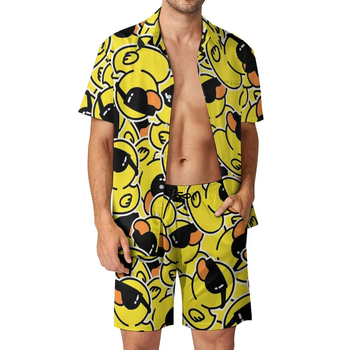 Men's Yellow Rubber Duck 3D Print Shirt & Beach Shorts – Hawaiian Streetwear Set