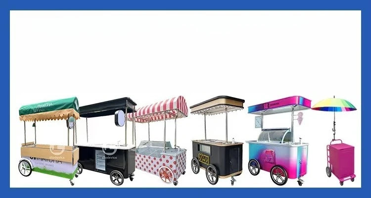 Customized Mobile Food Vending Cart with Canopy – Commercial Street Stall for Ice Cream & Snacks