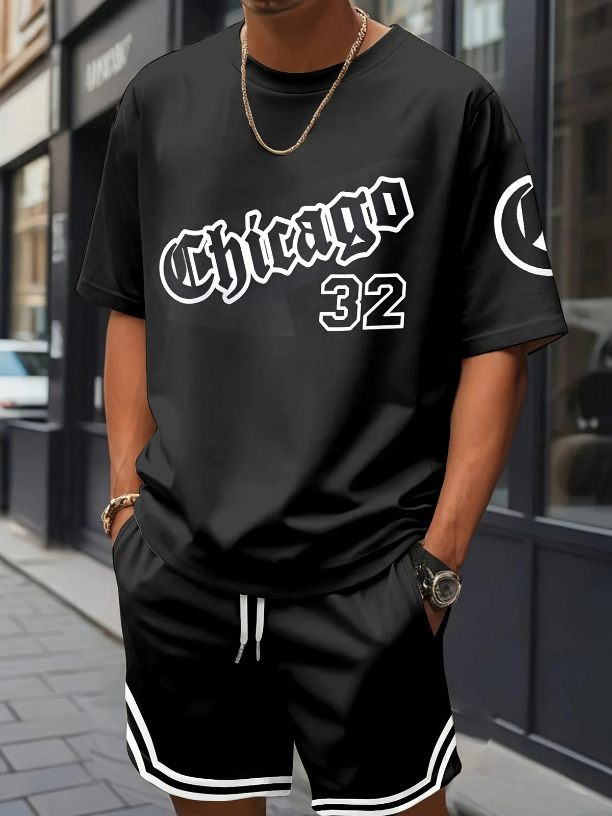 Men's Cross Print Short Sleeve T-Shirt & Shorts Set – Streetwear Holiday 2-Piece