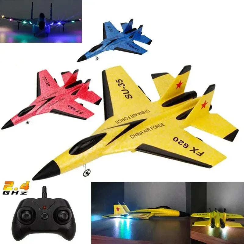 SU35 RC Glider Airplane – 2.4G Remote Control Fighter Plane with LED Lights for Kids