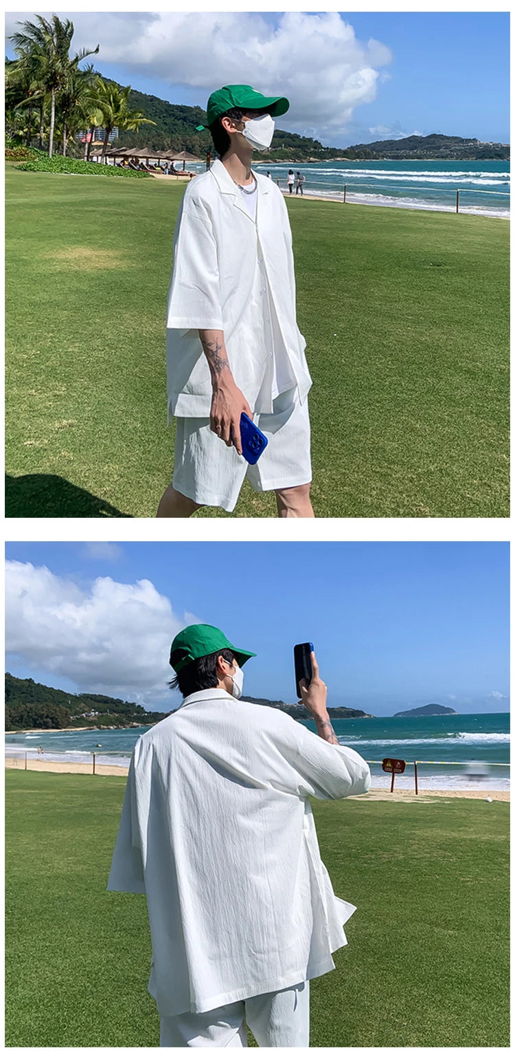 Men's Oversized Summer Jacket & Shorts Set – Korean Style 2-Piece Suit