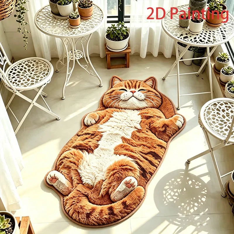 Cat-Shaped Plush Floor Rug – Soft Irregular Bedroom Carpet, Bedside & Living Room Mat