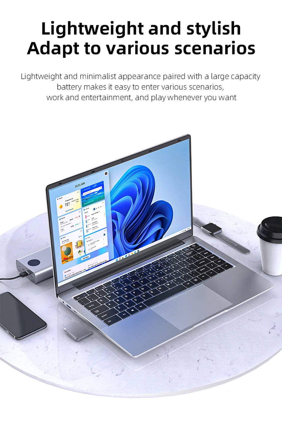 14.1" Intel Atom A3950 Ultra Slim Laptop – 12GB DDR3, Up to 2TB SSD, Windows 11 Pro