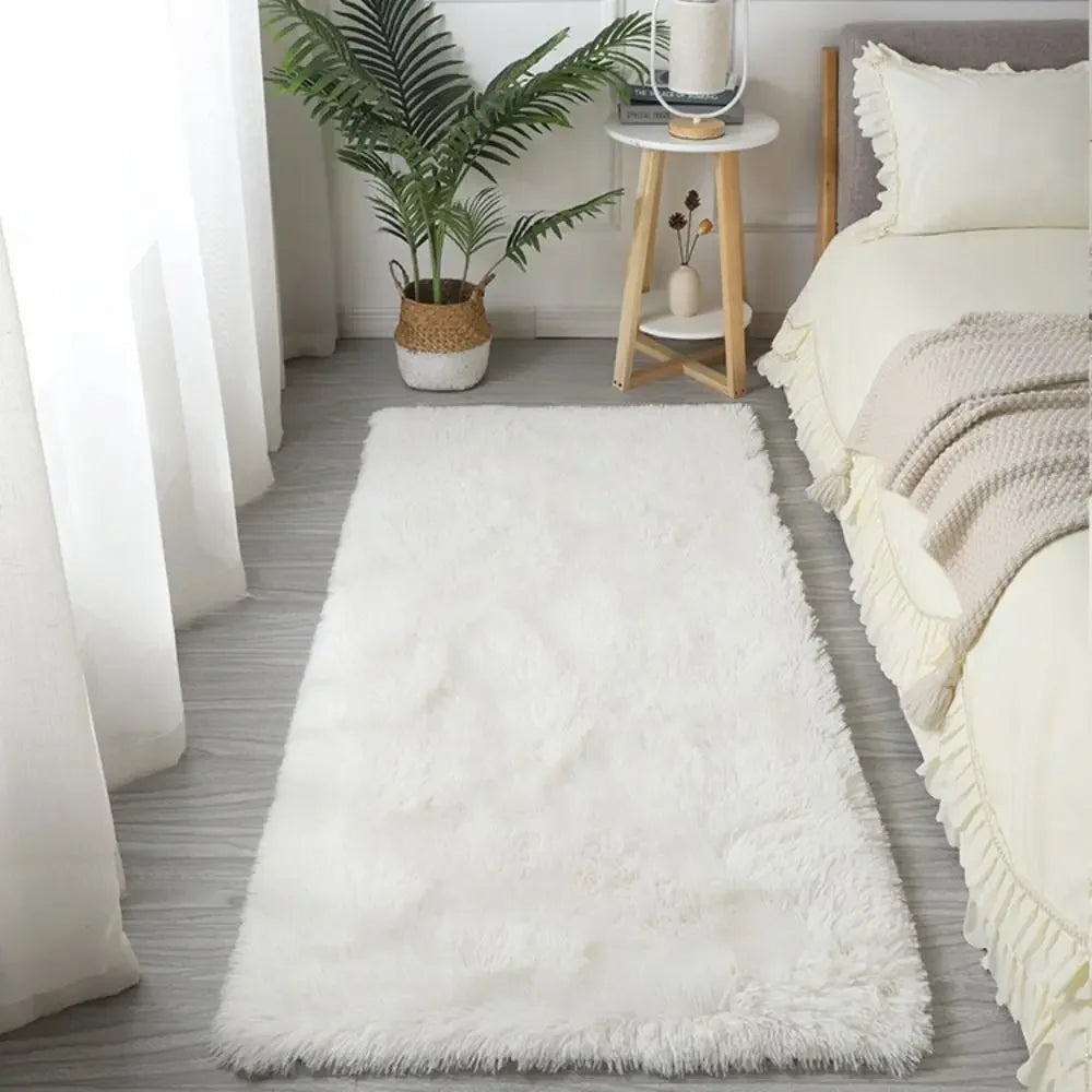 VIKAMA Minimalist Shaggy Silk-Touch Rug – Non-Slip Dirt-Resistant Carpet for Living Room, Bedroom & Study