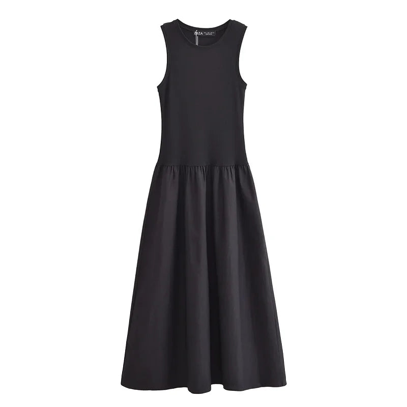 Sleeveless Elegant Maxi Dress — Vintage Casual Party Dress in Black & Khaki
