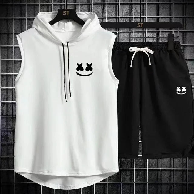 Men's Short Sleeve T-Shirt & Elastic Waist Shorts Casual Sport Set