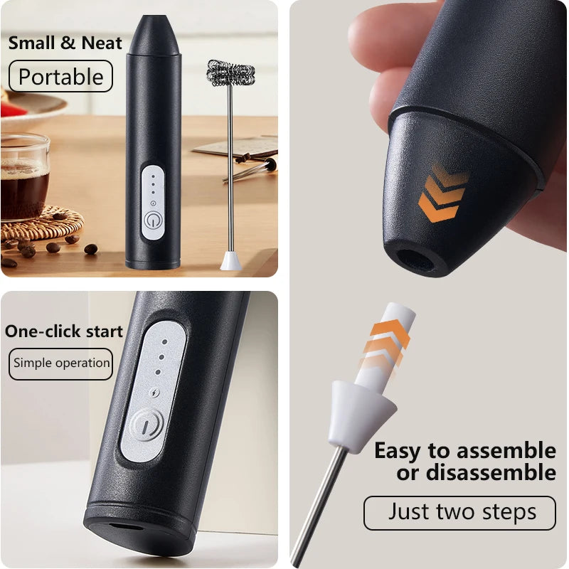 Wireless USB Rechargeable Milk Frother – 3-Speed Handheld Foam Maker & Coffee Whisk