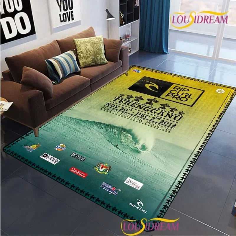 Surf Print Area Rug – Non-Slip Living Room, Bedroom & Kitchen Carpet
