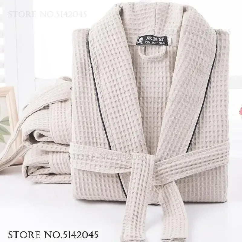 100% Cotton Waffle Couple Robe | Kimono Yukata Loungewear Bathrobe for Women & Men