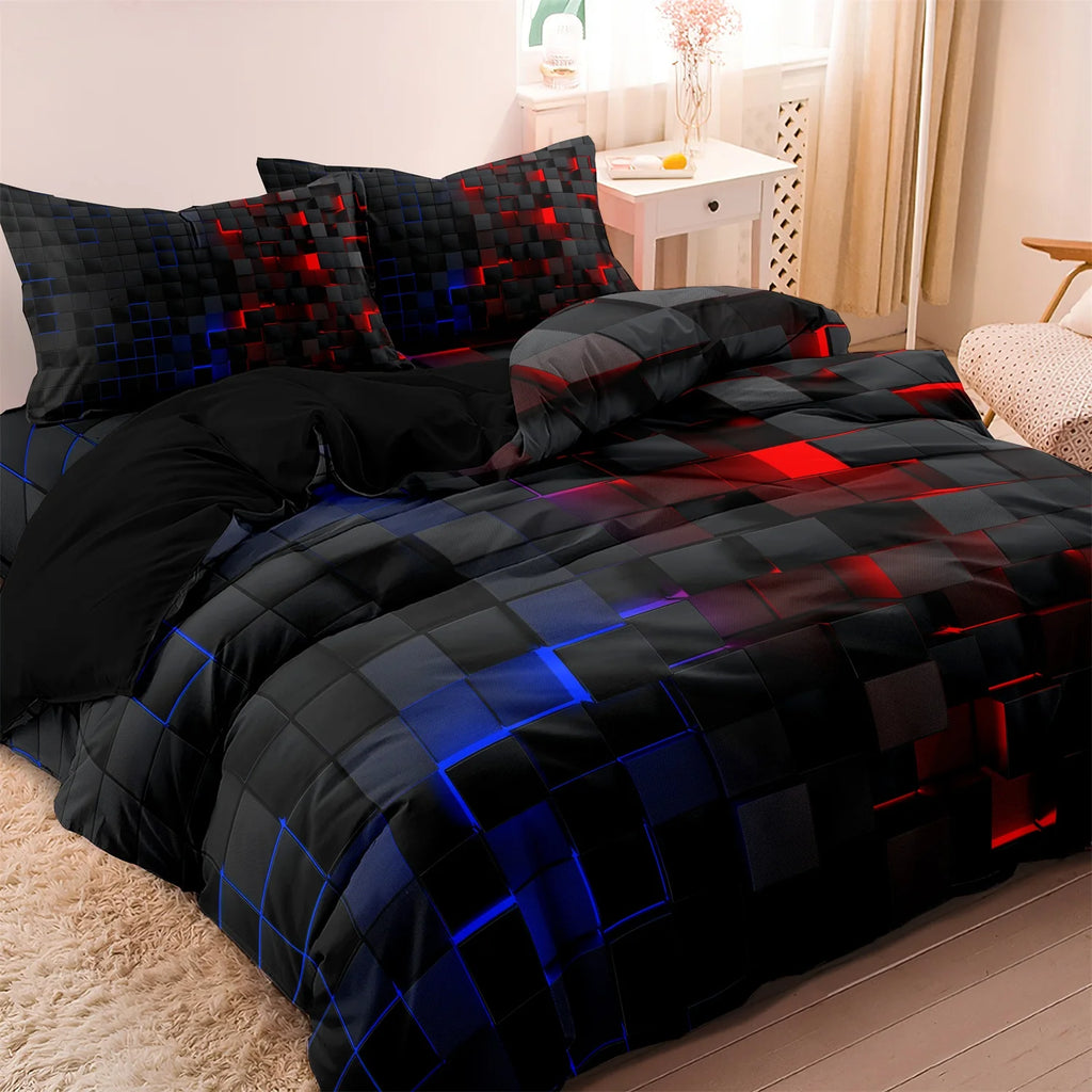 3-Piece Geometric Grid Plaid Duvet Cover Set – 1 Duvet Cover & 2 Pillowcases, Twin to King