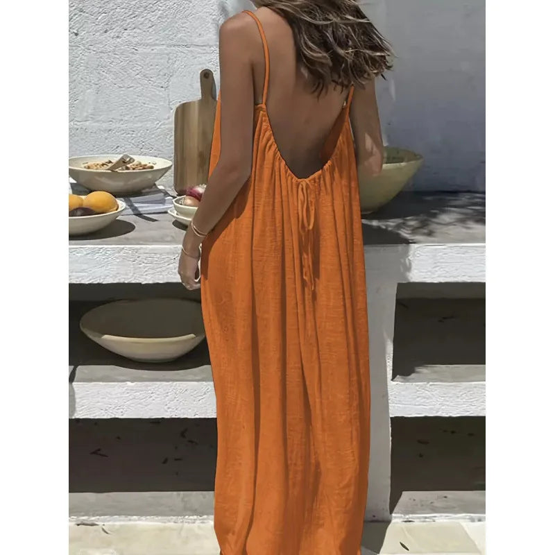 Women's Strapless Backless Loose Maxi Dress – Comfortable Sleepwear & Casual Home Dress