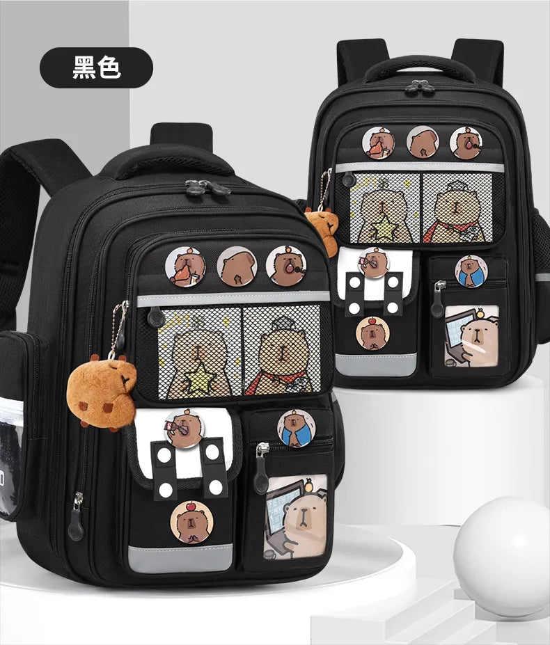 Capybara Anime Kids Backpack – Large Capacity Nylon School Bag for Boys & Girls Back to School