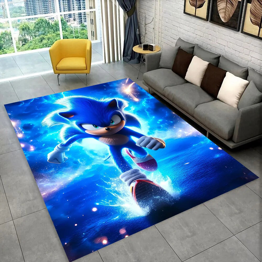 3D Retro Sonic Area Rug – Non-Slip Kids Carpet for Bedroom, Living Room & Playroom