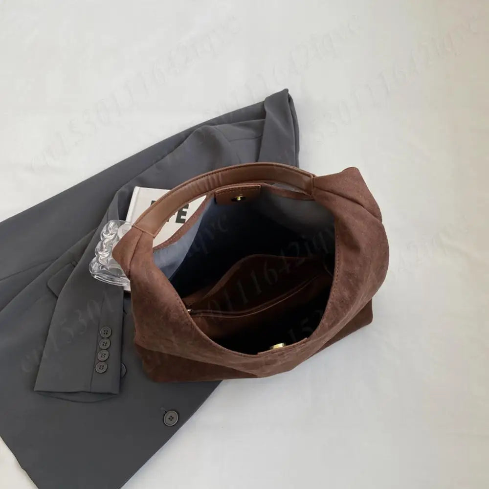 Vintage Suede Large Capacity Shoulder Tote Bag – Stylish Commuter Hobo Handbag for Women