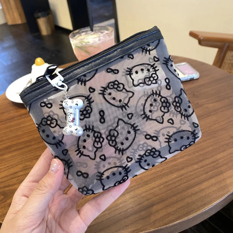 Kawaii Hello Kitty Lace Cosmetic Bag – Cute Vintage Mesh Makeup & Coin Purse Gift