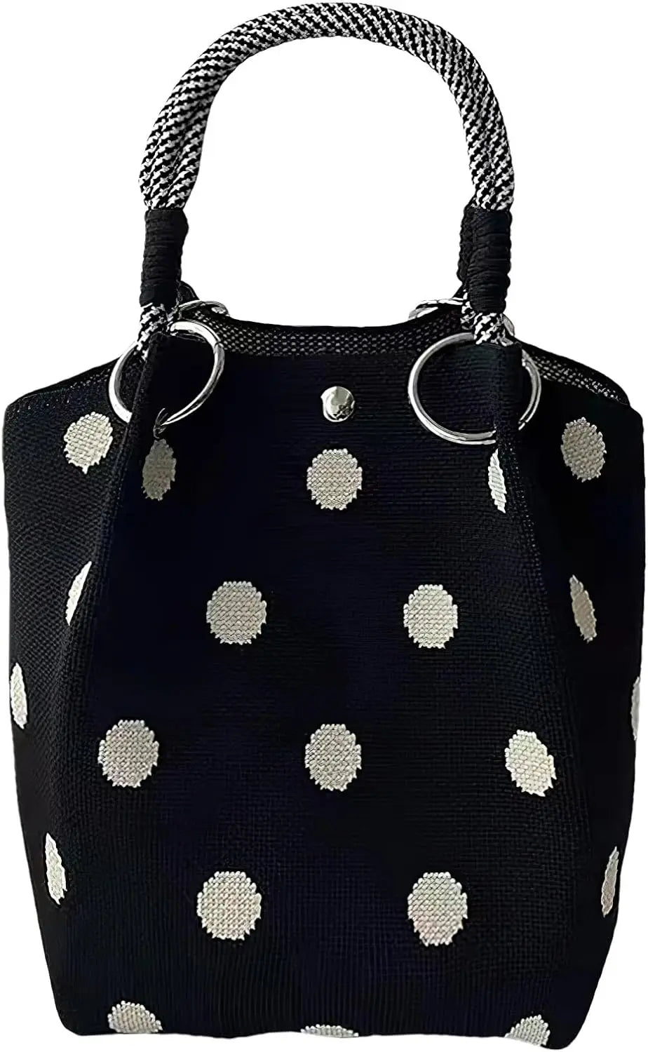 Mini Knitted Geometric Colorblock Bucket Bag – Detachable Handle Wristlet Purse for Women