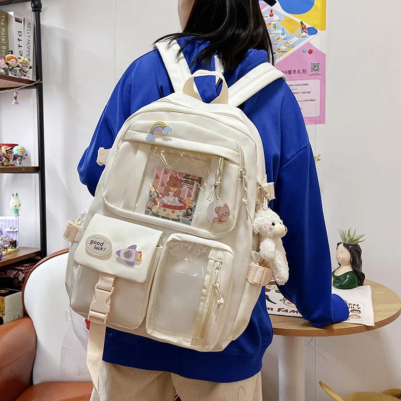 HTLT Korean Style Nylon Backpack – Large Capacity Waterproof Student School Bag for Women