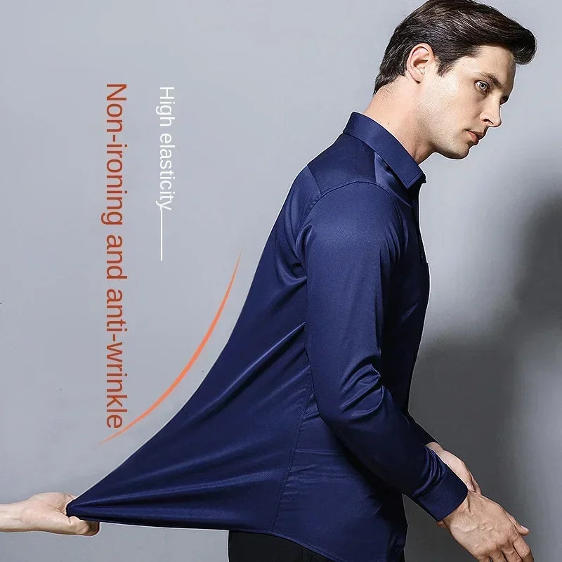 Men's Non-Iron Business Stand Collar Dress Shirt — Wrinkle-Free Formal Shirt