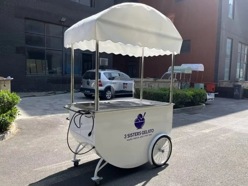 Custom Vintage Ice Cream Cart with Wheels – Portable Push Cart for Events, Parties & Wedding Catering