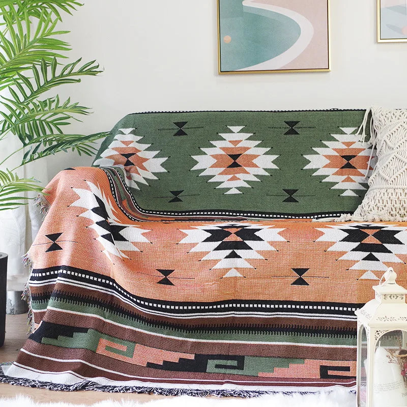 Boho Plaid Tassel Throw Blanket – Decorative Sofa & Bed Cover, Outdoor Camping & Picnic