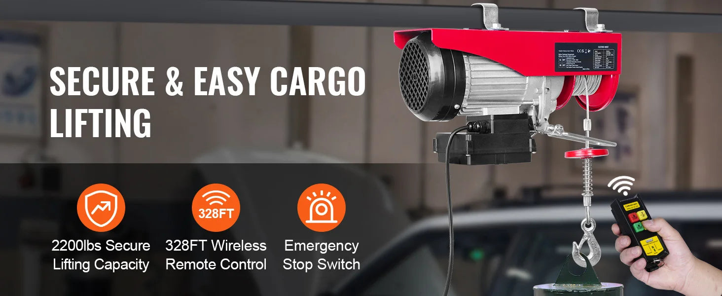 SucceBuy Electric Hoist Lifting Crane — 400-1000kg, Wireless Remote, Pure Copper Motor, CE Certified