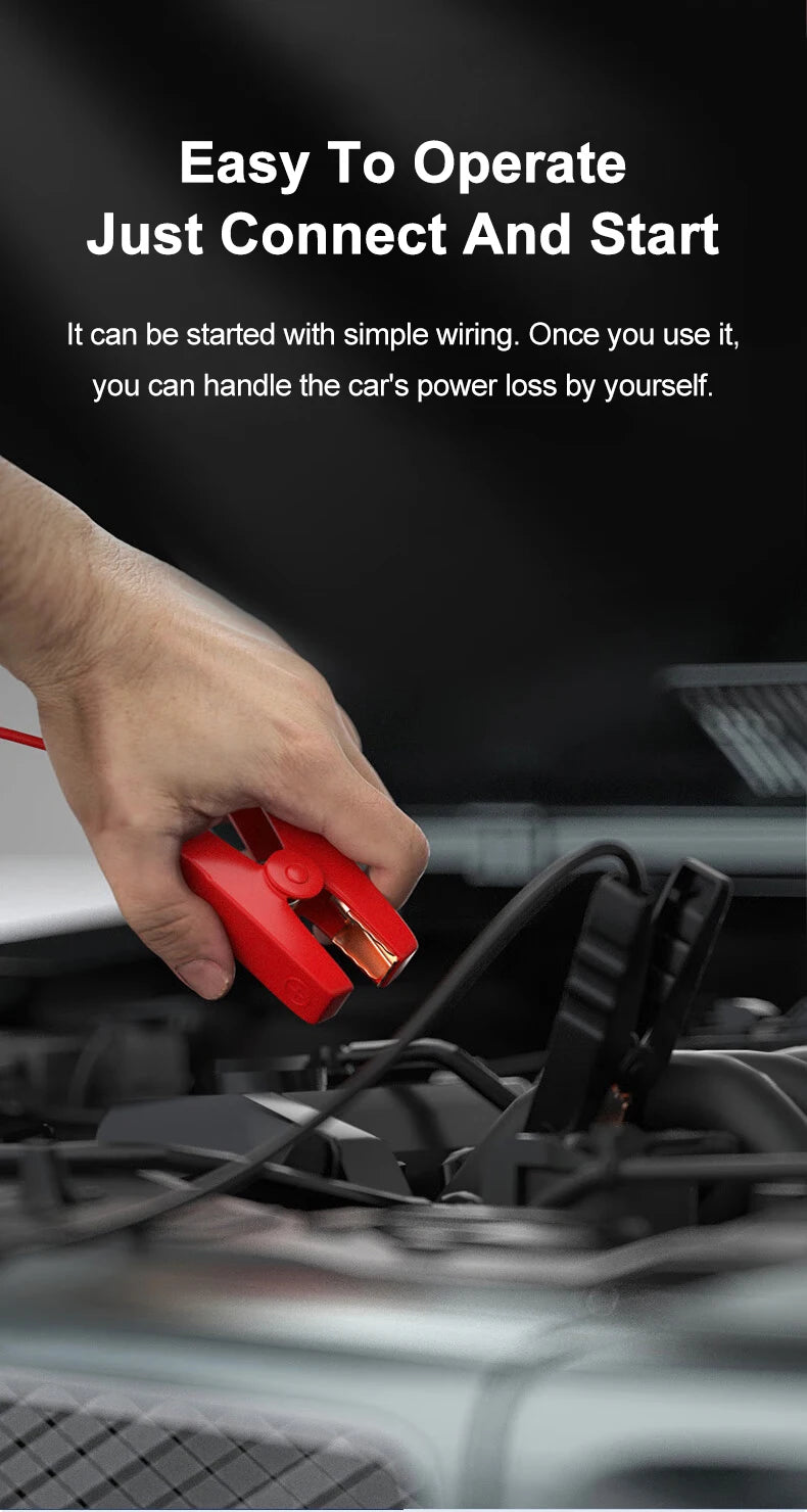 EAFC Portable Car Jump Starter — 600A–2000A Peak, 12V Battery Booster & Power Bank with LED Light