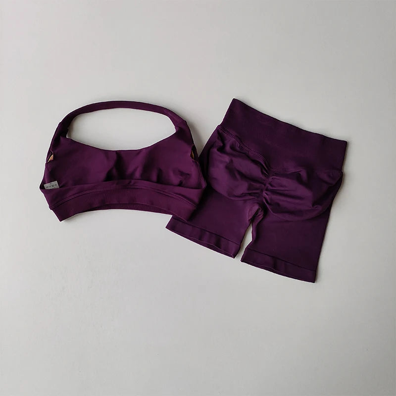 Halter Neck Sports Bra & High-Waist Shorts Yoga Set — Women’s Activewear