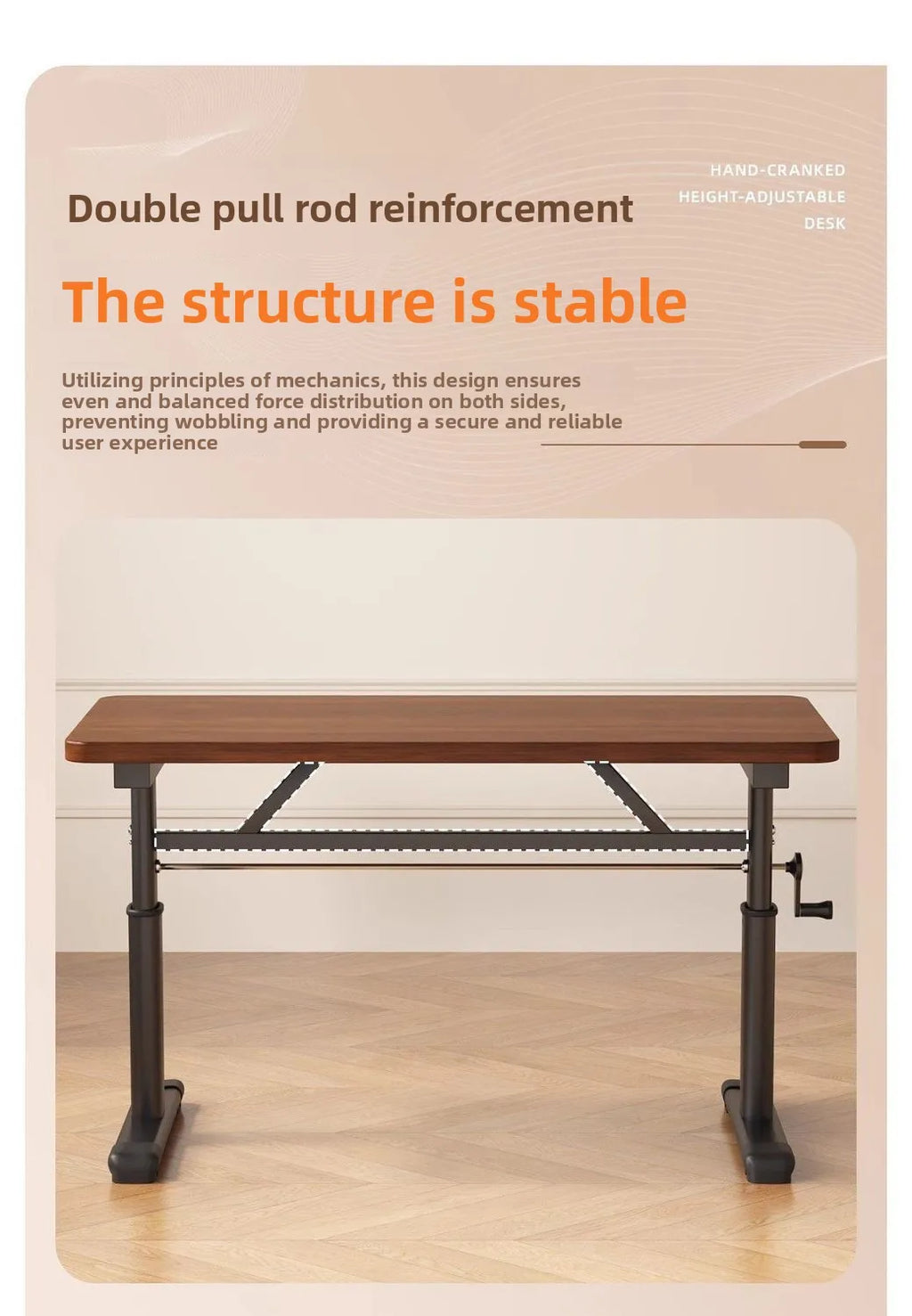 Manual Crank Height-Adjustable Computer Desk — Ergonomic Study Table, 65–95cm, Multiple Finishes