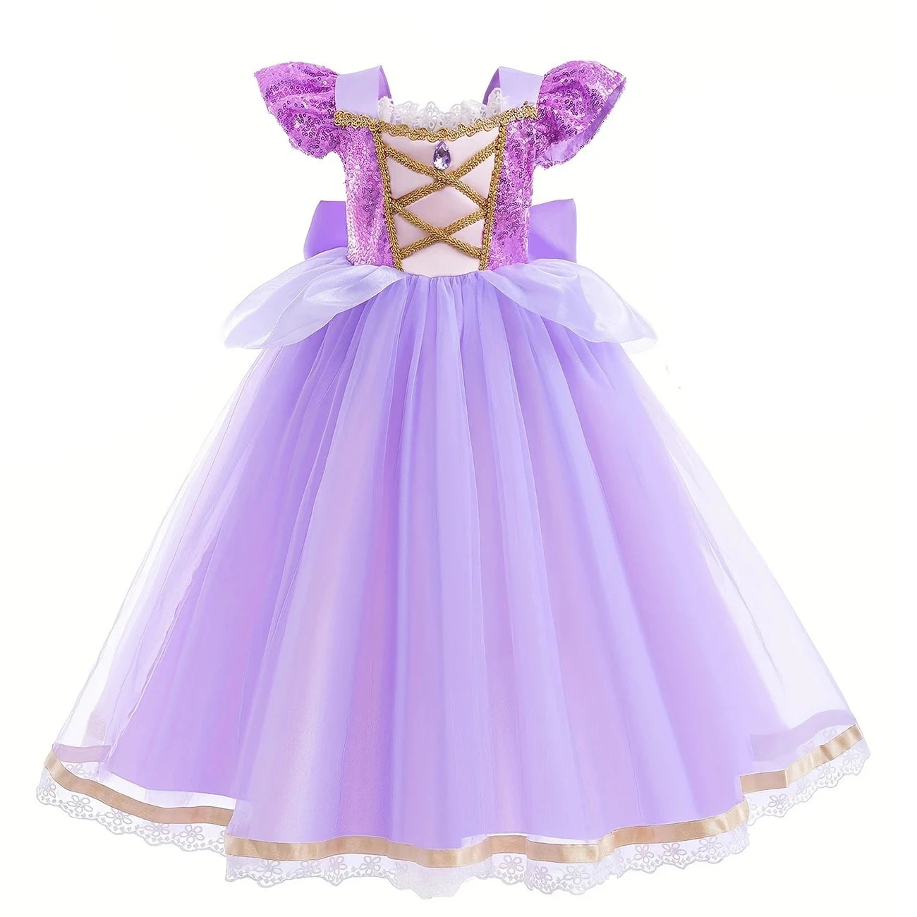 Girls Rapunzel Princess Costume Dress — Purple Puffy Halloween & Birthday Party Dress