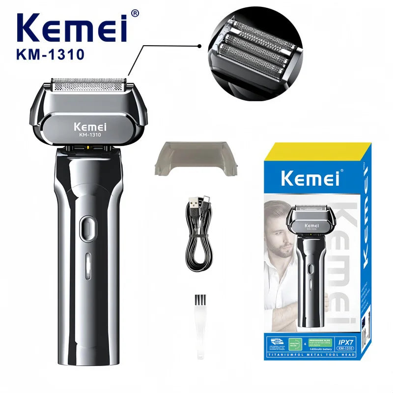 Kemei KM-1310 Rechargeable Men's Electric Shaver – 4-Blade Reciprocating, Wet/Dry, 100-Min Battery