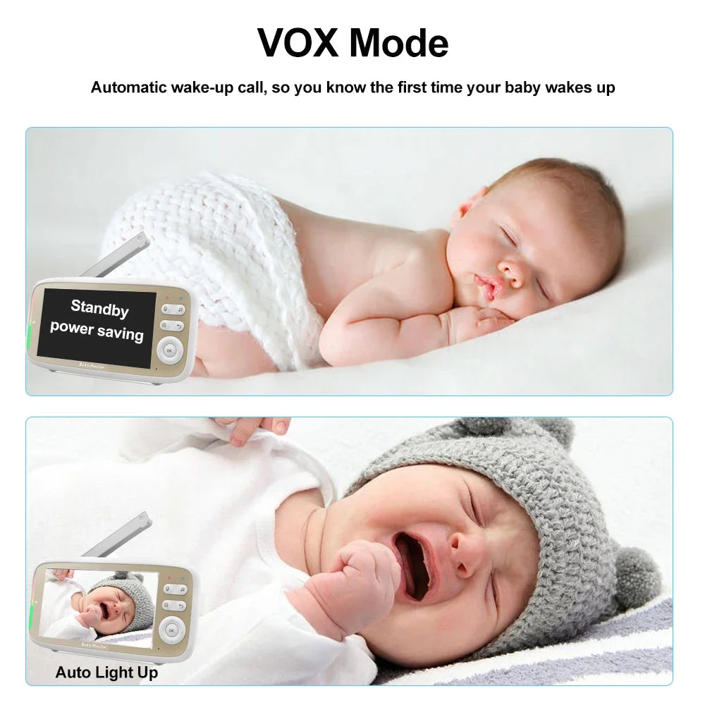 5" WiFi Baby Monitor – PTZ 355°, 3x Zoom, Night Vision, 2-Way Audio, App + Monitor, 22H Battery