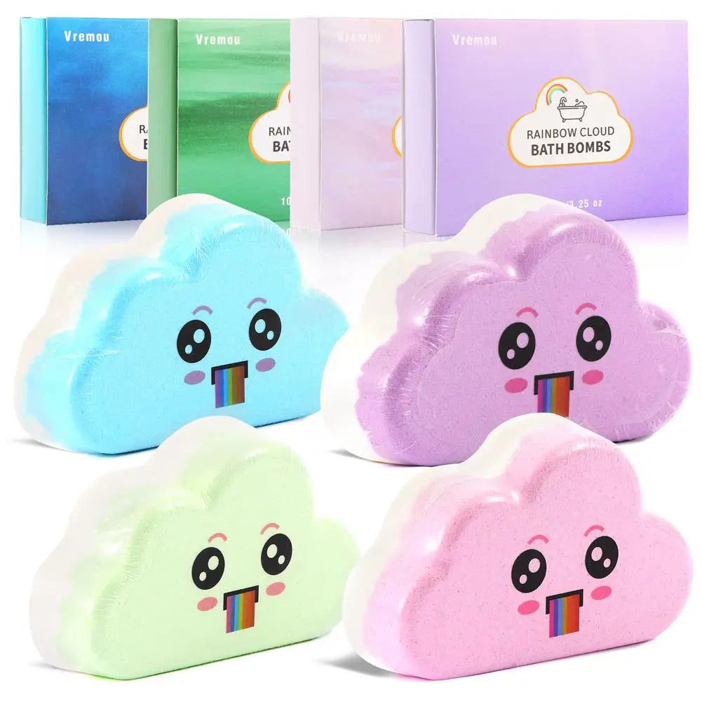 Rainbow Cloud Bath Bombs for Kids – Handmade Fizzy Spa Balls with Rainbow Colors & 4 Scents, Gift Set