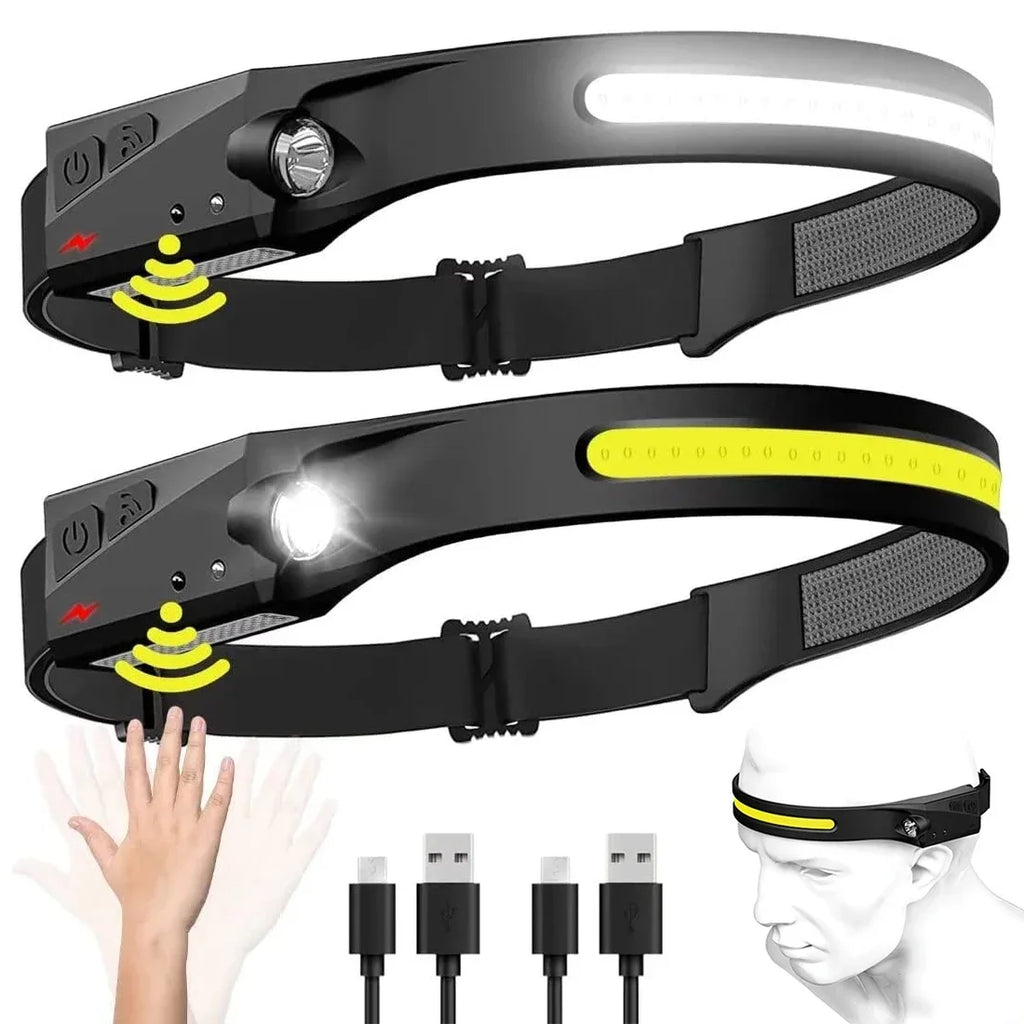 LED Motion Sensor Headlamp – USB Rechargeable, 6 Modes, 230° Wide Beam, IPX4 Waterproof Camping Headlight