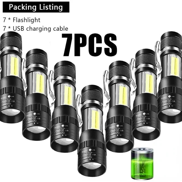 USB Rechargeable Mini Zoomable Flashlight – COB+XPE 3-Mode Torch in Single & Multi-Packs