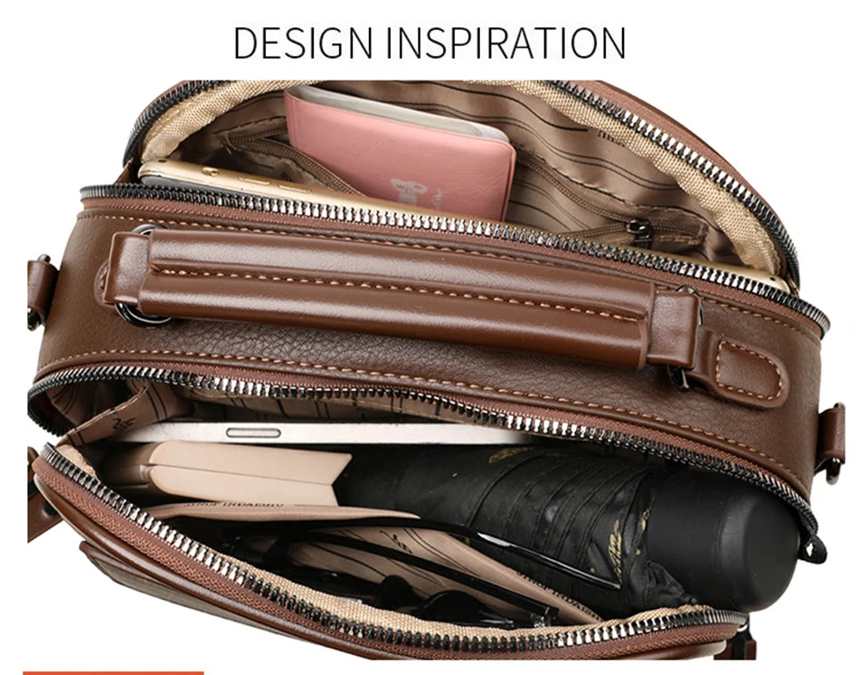 3-Layer Soft PU Leather Crossbody Shoulder Tote – Large Capacity Designer Messenger Bag for Women