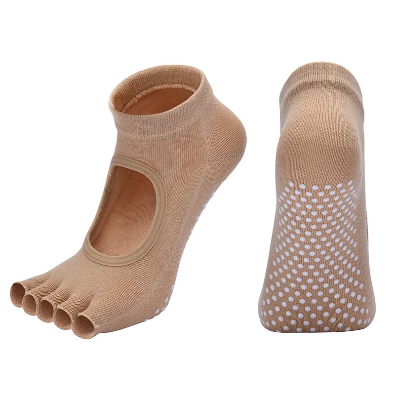 Women's Backless Yoga Socks – Cotton Five-Toe Grip