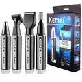 Kemei 4-in-1 Grooming Kit – Nose, Ear, Eyebrow & Beard Trimmer, USB Rechargeable