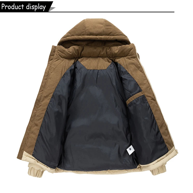 Men's Removable Hooded Windbreaker Parka Jacket – Warm Casual Outerwear for Autumn & Winter