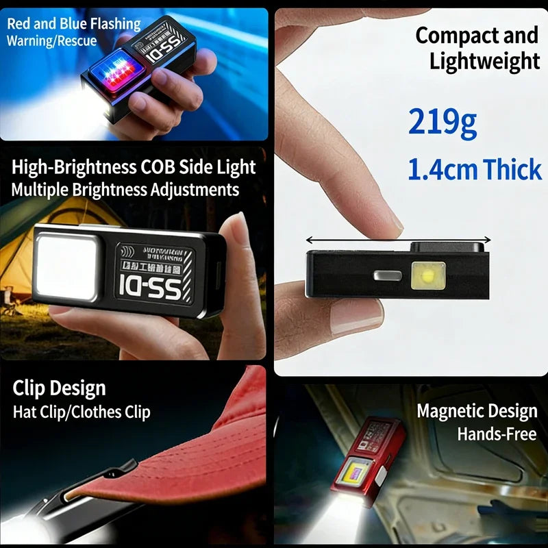 Mini COB LED Flashlight – 800 Lumen, Rechargeable, Belt Clip, Magnet, Waterproof EDC Pocket Light
