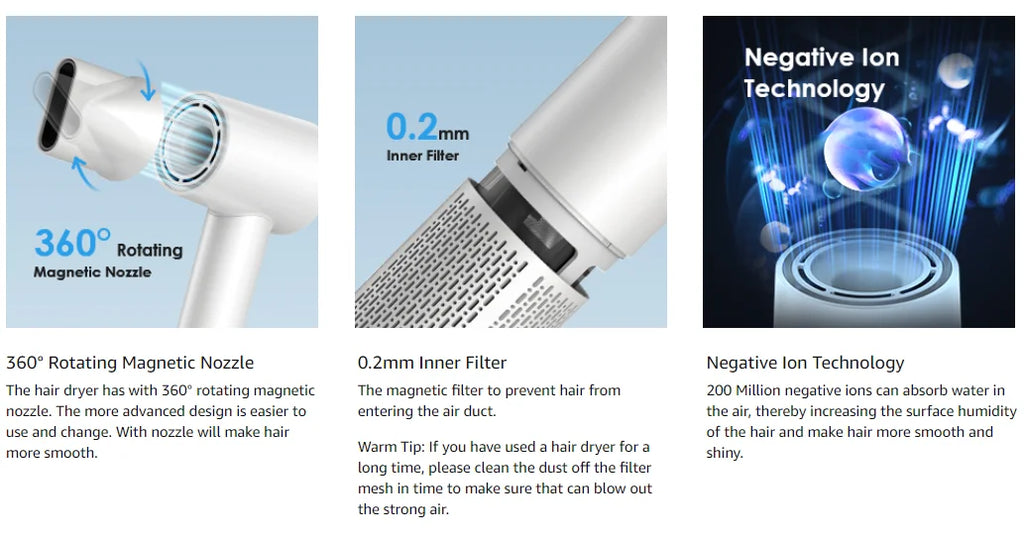 ABIR SU9 High-Speed Hair Dryer – 200M Negative Ions, 360° Magnetic Nozzle, 1600W, Low Noise