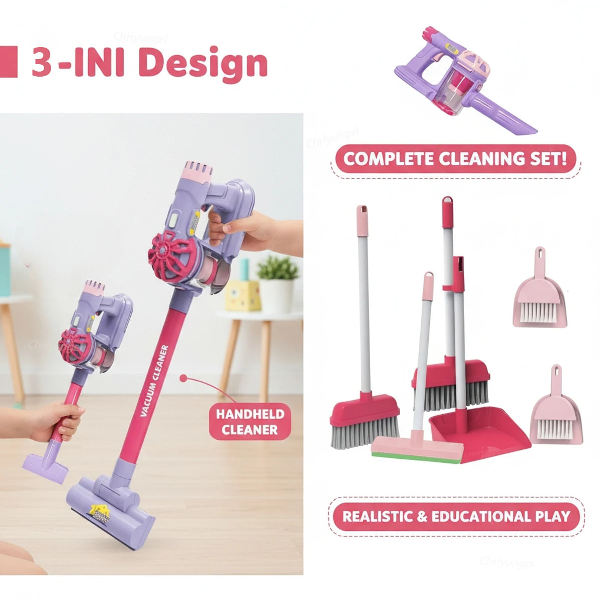 Kids Electric Vacuum Cleaner Toy Set – Simulation Housekeeping Role Play Educational Toy for Toddlers