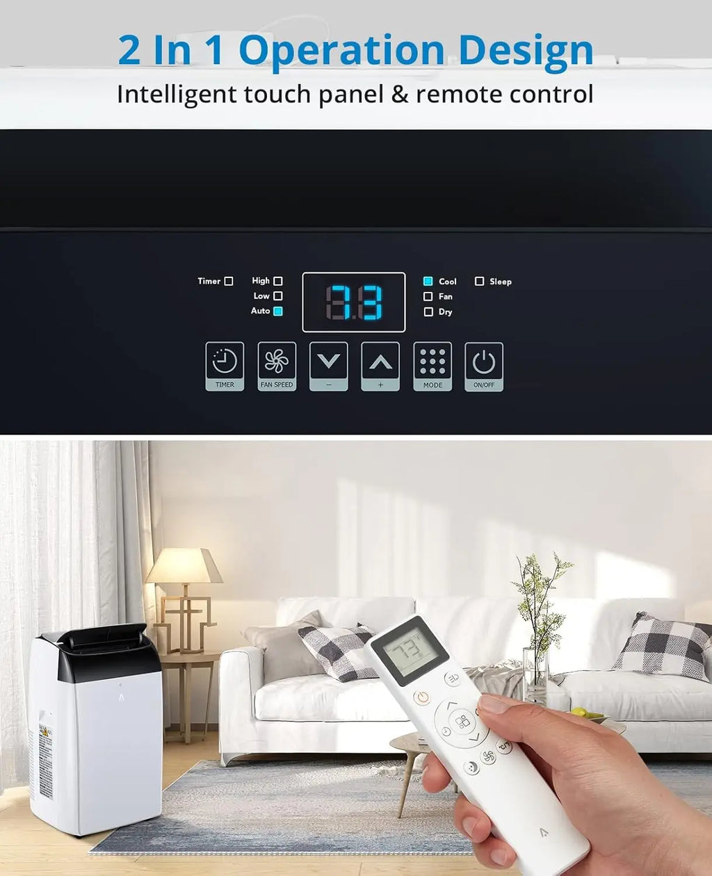14,000 BTU Portable Air Conditioner — 3-in-1 Free-Standing AC Unit with Fan, Dehumidifier, Remote & Sleep Mode