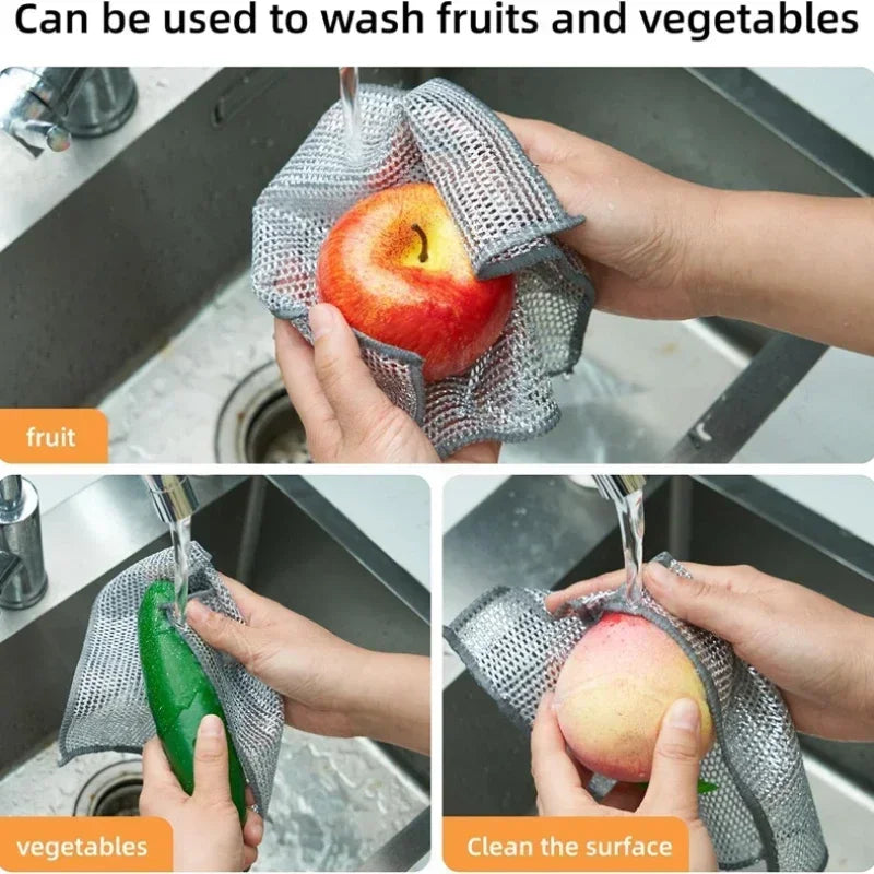 Scrub Smarter. Clean Deeper. — Wire Dishcloth Scrubber & Scouring Pads | Double/Single Layer, Scratch-Free, Machine Washable, 2/5/10pcs