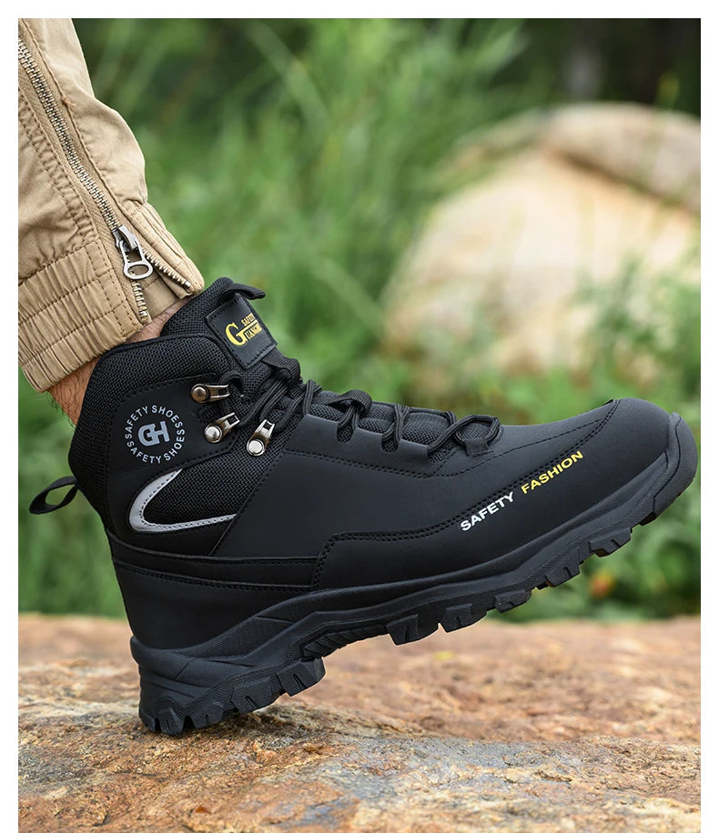 Men's Button-Closure Synthetic Work Shoes