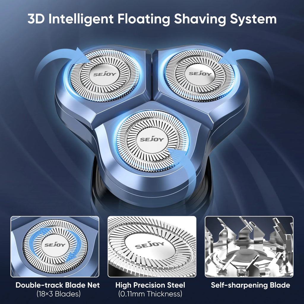 SEJOY 5-in-1 Rotary Electric Shaver for Men – IPX7 Waterproof, 90-Min Runtime, USB Fast Charge