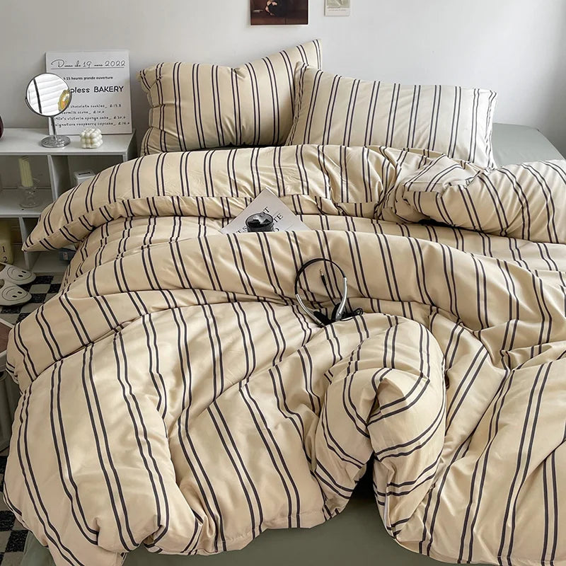 Stripe Bedding Comforter Set – Duvet Cover, Bed Sheet & Pillowcase, Single to King
