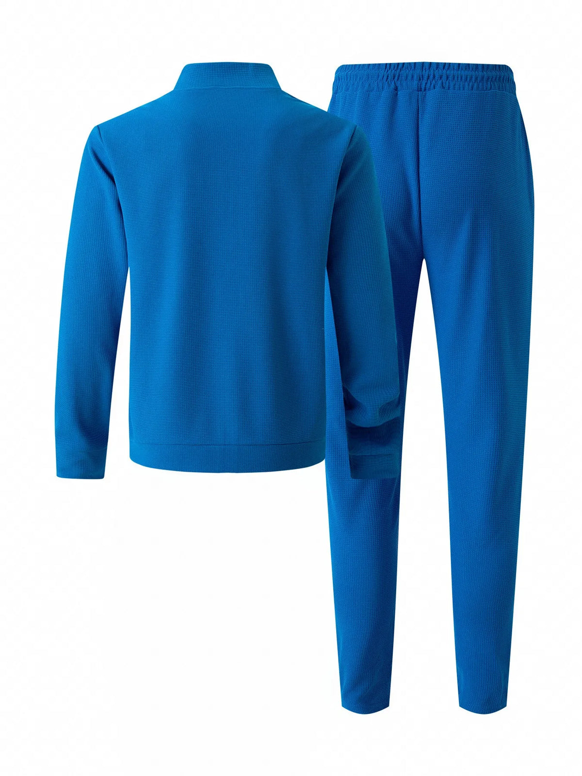 Men's Solid Color Waffle Knit Baseball Tracksuit – Stand Collar Zip Jacket & Drawstring Pants