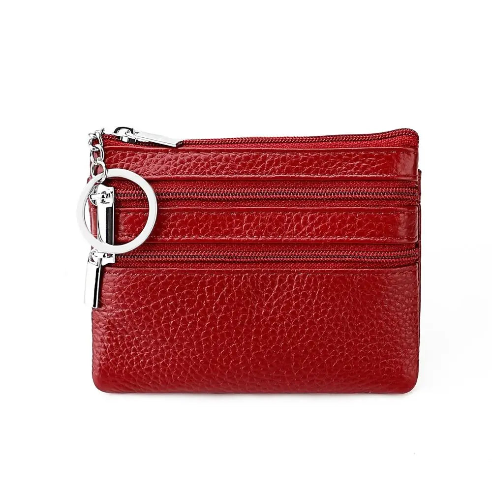 PU Leather Coin Purse with Key Ring – Waterproof Zipper Pocket Wallet & Credit Card Holder